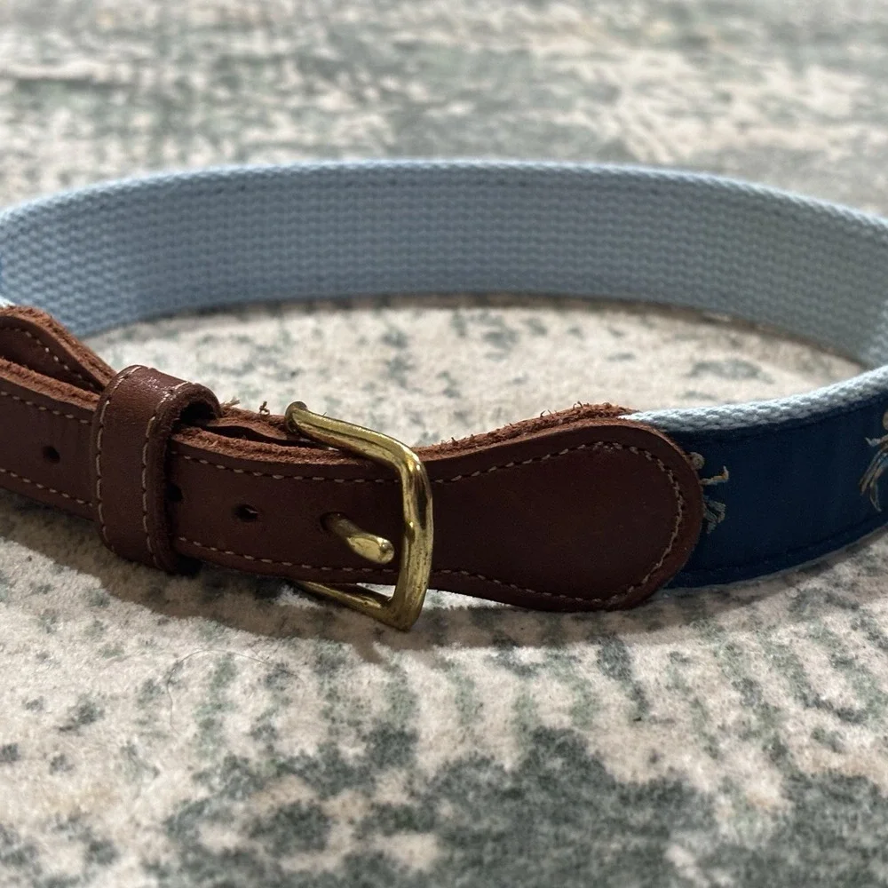 J. Bailey Buddy Belt Embroidered Canvas Leather Kids Size 20 EUC Crab